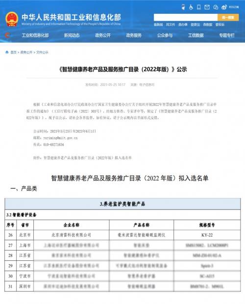 三部委评定：清雷科技入选《智慧健康养老产品及服务推广目录（2022年版）》